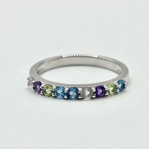 Genuine Multi-Gemstones Sterling Silver Ring